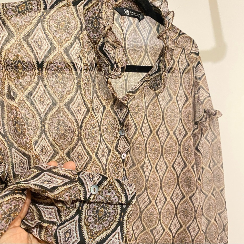 ZARA - Bohemian Sheer Paisley Flowy Blouse - size M - Picture 9 of 12